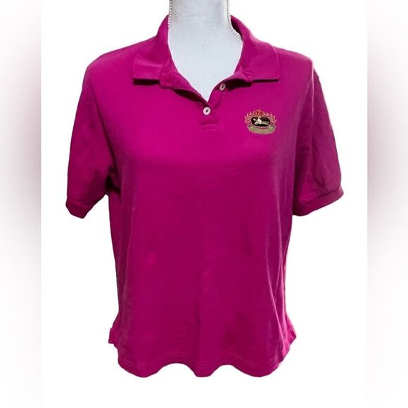 BURBERRY Pink Collared Polo Shirt Button Neckline Short Sleeve Crest Logo Large - Picture 1 of 6